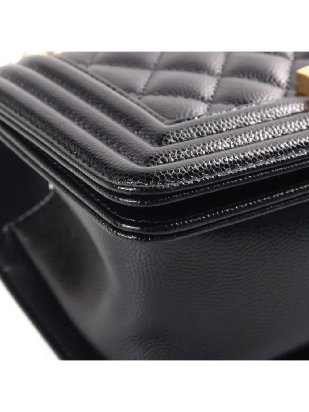 Chanel Boy 20 Quilted Small Caviar Leather Chain Shoulder Bag Gold Black Plate